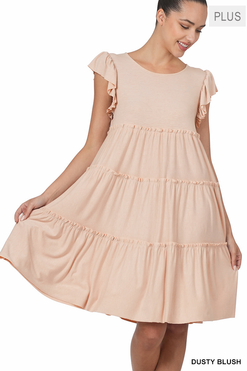 Plus Size Ruffle Sleeve Tiered A-Line Swing Summer Knee Length Midi Dr TheLovely.com Plus Size Ruffle Sleeve Tiered A-Line Swing Summer Knee Length Midi Dr TheLovely.com