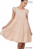 Plus Size Ruffle Sleeve Tiered A-Line Swing Summer Knee Length Midi Dress