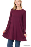 Plus Size Long Sleeve Jersey Flared Tunic Top with Side Pockets