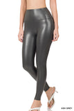 Zenana Women's High Rise Full Length Waist Band Faux Leather Tight Leggings