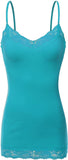 Women's and Juniors Adjustable Spaghetti Strap Lace Trim Long Cami Tank Top