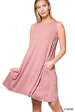 Plus Size Sleeveless Jersey Flared Swing Tank Dress with Side Pockets