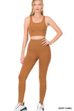 Women's Athletic Racerback Cropped Tank Tops & Leggings Workout Activewear Set