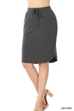 Plus Size Elastic Waist Self-Tie Knee Length Tulip Hem Midi Skirt with Side Pockets