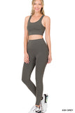 Women's Athletic Racerback Cropped Tank Tops & Leggings Workout Activewear Set