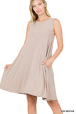 Plus Size Sleeveless Jersey Flared Swing Tank Dress with Side Pockets