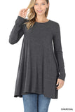 Women's Long Sleeve Jersey Flared Tunic Top with Side Pockets