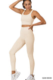 Women's Athletic Racerback Cropped Tank Tops & Leggings Workout Activewear Set