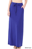 Women Relaxed Drawstring Waist Draped Basic Maxi Skirts with Side Pockets