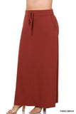 Women Relaxed Drawstring Waist Draped Basic Maxi Skirts with Side Pockets
