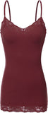Women's and Juniors Adjustable Spaghetti Strap Lace Trim Long Cami Tank Top
