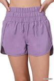 Zenana Plus Size Casual Windbreaker Smocked Waistband Running Active Gym Shorts w/Built-In Inner Brief