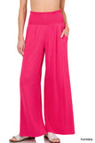 Zenana's Plus Smocked Wide Waistband Flared Bottom Casual Lounge Pants