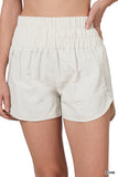 Zenana Plus Size Casual Windbreaker Smocked Waistband Running Active Gym Shorts w/Built-In Inner Brief