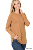 Zenana Women's Relaxed Fit Long Sleeve Round Neck & Hem Jersey Tee Shirt Top