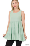 Plus Size Summer Casual Sleeveless Tiered Ruffle Tunic Peplum Tank Top