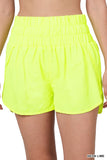 Zenana Plus Size Casual Windbreaker Smocked Waistband Running Active Gym Shorts w/Built-In Inner Brief