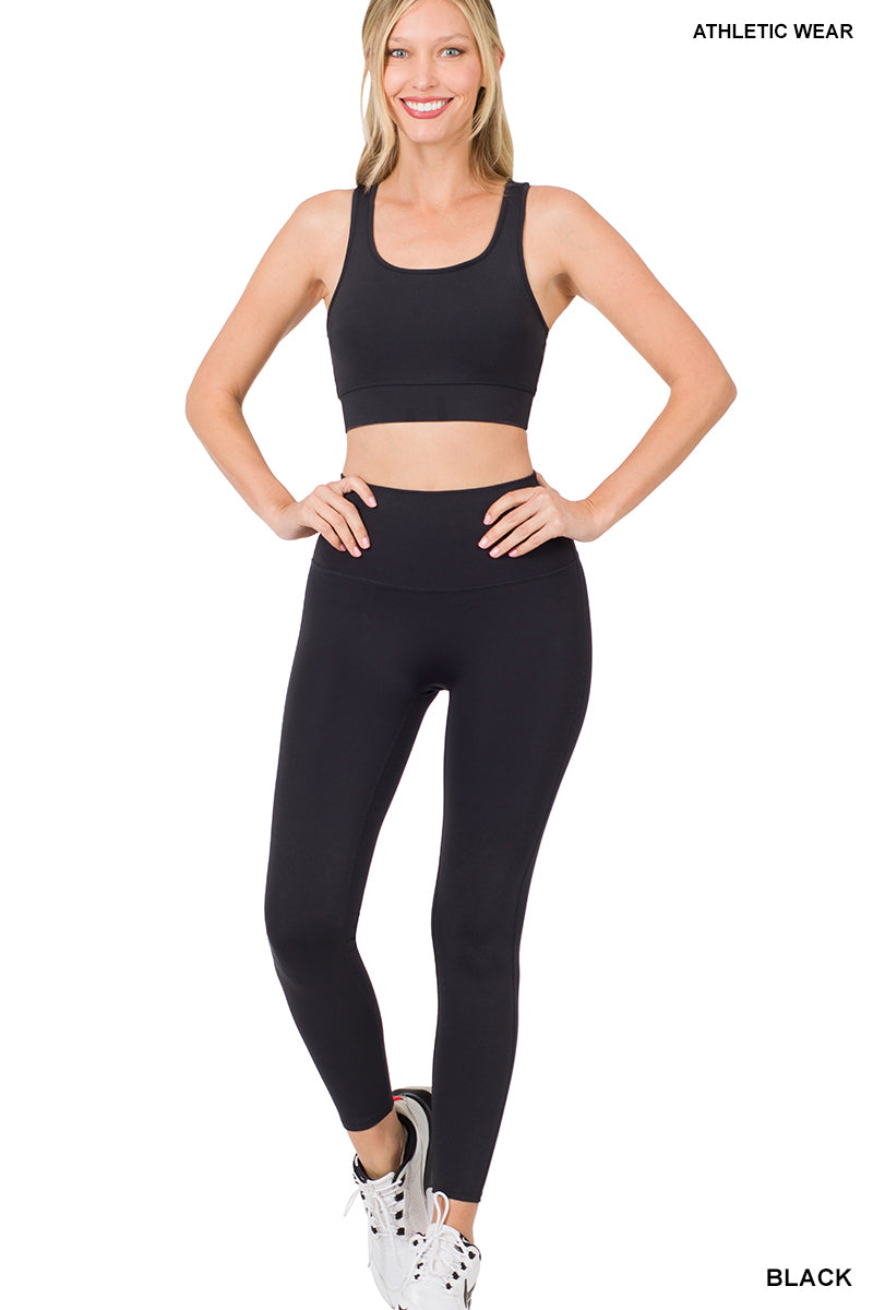 Women's Athletic Racerback Cropped Tank Tops & Leggings Workout Activewear Set
