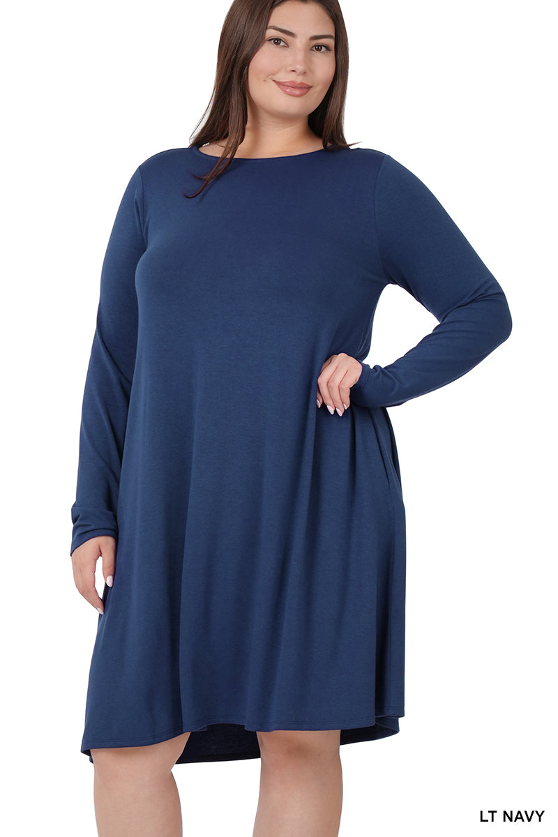 Plus Size Long Sleeve Jersey Flared Swing T-Shirt Tunic Dress with Sid TheLovely.com Plus Size Long Sleeve Jersey Flared Swing T-Shirt Tunic Dress with Sid TheLovely.com
