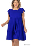 Women Ruffle Sleeve Tiered Midi A-Line Swing Summer Knee Length Dress