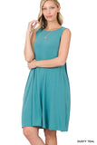 Plus Size Sleeveless Jersey Flared Swing Tank Dress with Side Pockets