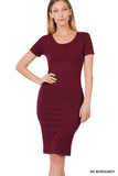 Zenana Women's Short Sleeve Cotton T-Shirt Knee Length Bodycon Midi Dress