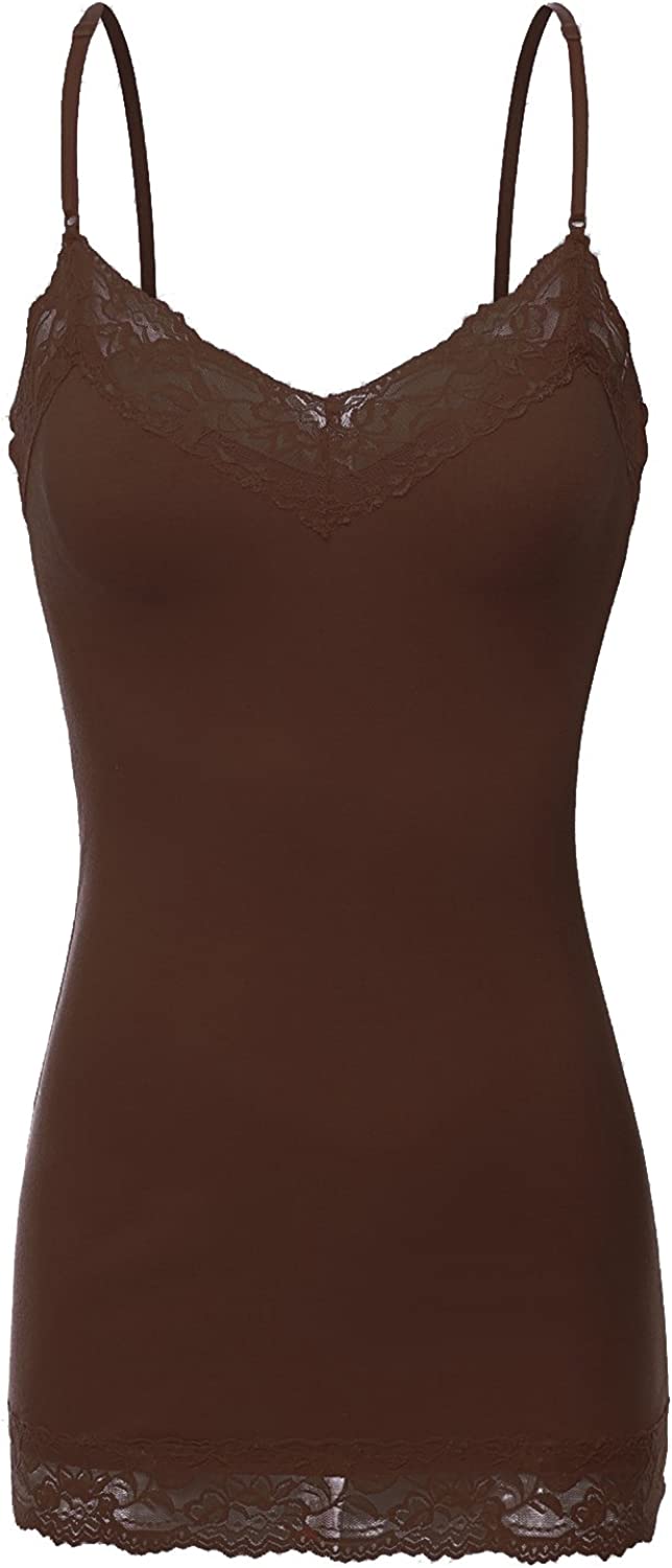 Size Adjustable Spaghetti Strap Lace Trim Long Cami Tank Top – TheLovely.com