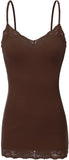 Women's and Juniors Adjustable Spaghetti Strap Lace Trim Long Cami Tank Top
