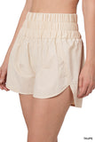 Zenana Plus Size Casual Windbreaker Smocked Waistband Running Active Gym Shorts w/Built-In Inner Brief