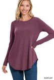 Zenana Women's Relaxed Fit Long Sleeve Round Neck & Hem Jersey Tee Shirt Top