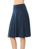 Plus Size Fold Over Banded Waist A-Line Flared Knee Length Midi Skirt