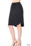 Women Elastic Waist Self-Tie Knee Length Tulip Hem Midi Skirt with Side Pockets