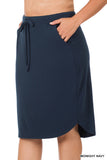 Plus Size Elastic Waist Self-Tie Knee Length Tulip Hem Midi Skirt with Side Pockets