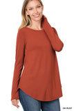 Zenana Women's Relaxed Fit Long Sleeve Round Neck & Hem Jersey Tee Shirt Top