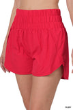Zenana Plus Size Casual Windbreaker Smocked Waistband Running Active Gym Shorts w/Built-In Inner Brief