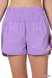 Zenana Women's Casual Windbreaker Smocked Waistband Running Active Gym Shorts w/Built-In Inner Brief