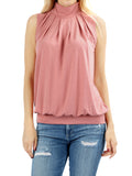 Plus Sleeveless Mockneck Turtleneck Pleated Blouse Top with Waistband
