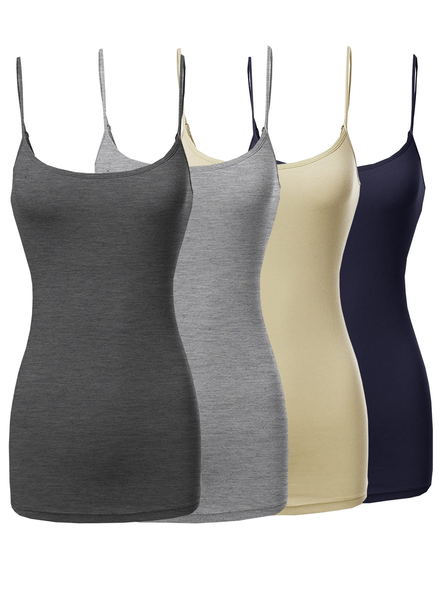 Taupe Basic Cotton Long Adjustable Spaghetti Strap Cami Tank - STB Boutique