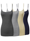 Womens & Juniors Basic Solid Long Length Adjustable Spaghetti Strap Camisole Tank Top (S-L)