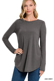 Zenana Women's Relaxed Fit Long Sleeve Round Neck & Hem Jersey Tee Shirt Top