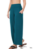 Zenana's Plus Smocked Wide Waistband Flared Bottom Casual Lounge Pants