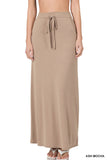 Women Relaxed Drawstring Waist Draped Basic Maxi Skirts with Side Pockets