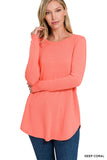 Zenana Women's Relaxed Fit Long Sleeve Round Neck & Hem Jersey Tee Shirt Top
