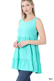 Plus Size Summer Casual Sleeveless Tiered Ruffle Tunic Peplum Tank Top