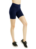 Women High Waist Workout 15" Length Running Biker Shorts with Wide Waistband (S-3XL)