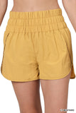 Zenana Women's Casual Windbreaker Smocked Waistband Running Active Gym Shorts w/Built-In Inner Brief