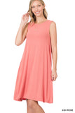 Plus Size Sleeveless Jersey Flared Swing Tank Dress with Side Pockets