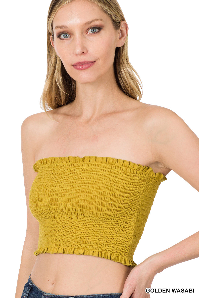Women's Strapless Ruched Smocked Tube Bandeau Bra Top –