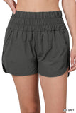 Zenana Women's Casual Windbreaker Smocked Waistband Running Active Gym Shorts w/Built-In Inner Brief