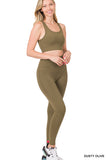 Women's Athletic Racerback Cropped Tank Tops & Leggings Workout Activewear Set